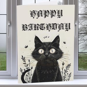 Carte de voeux personnalisée de chat noir. Livraison gratuite