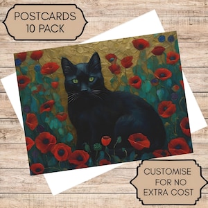 Cartoline con gatto nero e papaveri. Spedizione gratuita.