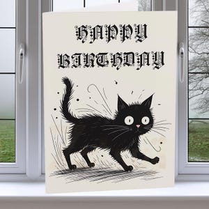 Schwarze Katze personalisierte Grußkarte. Kostenlose Lieferung