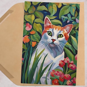 Tarjetas de felicitación coloridas de gatos (7 unidades). Agradecimientos, invitaciones y cumpleaños.