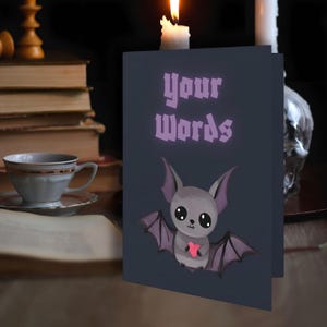 Cute bat gothic card. Includes personalisation and free shipping