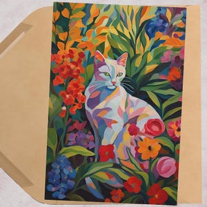 Cartes de voeux chat colorées (7 pcs). Merci, invitation