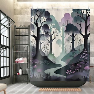 Whimsical Forest Shower Curtain for an enchanted bathroom. Free Shipping