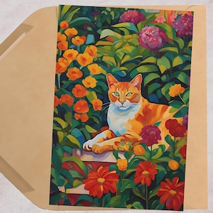 Tarjetas de felicitación coloridas de gatos (7 unidades). Agradecimientos, invitaciones y cumpleaños.