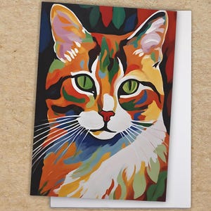 Colorful Cat Personalized Greeting Card. Birthday, Mother's Day. Ships from Australia