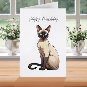 Siamese Cat Personalized Greeting Card. Birthday, thank you,
