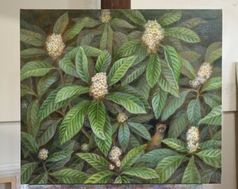 Original Painting - Loquat flower and weasel
