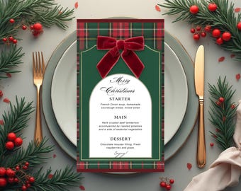 Christmas Menu Printable Holiday Dinner Menu Plaid Old Money Aesthetic Friendsmas Menu Elegant Classic Tartan Editable Christmas Table Decor