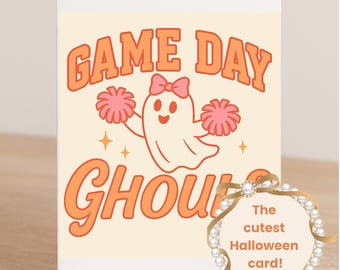 Halloween Card Cheerleading Ghost Art Printable Fall Cheer Digital Download Wall Art Team Gift Halloween Decor Cheerleader Decoration