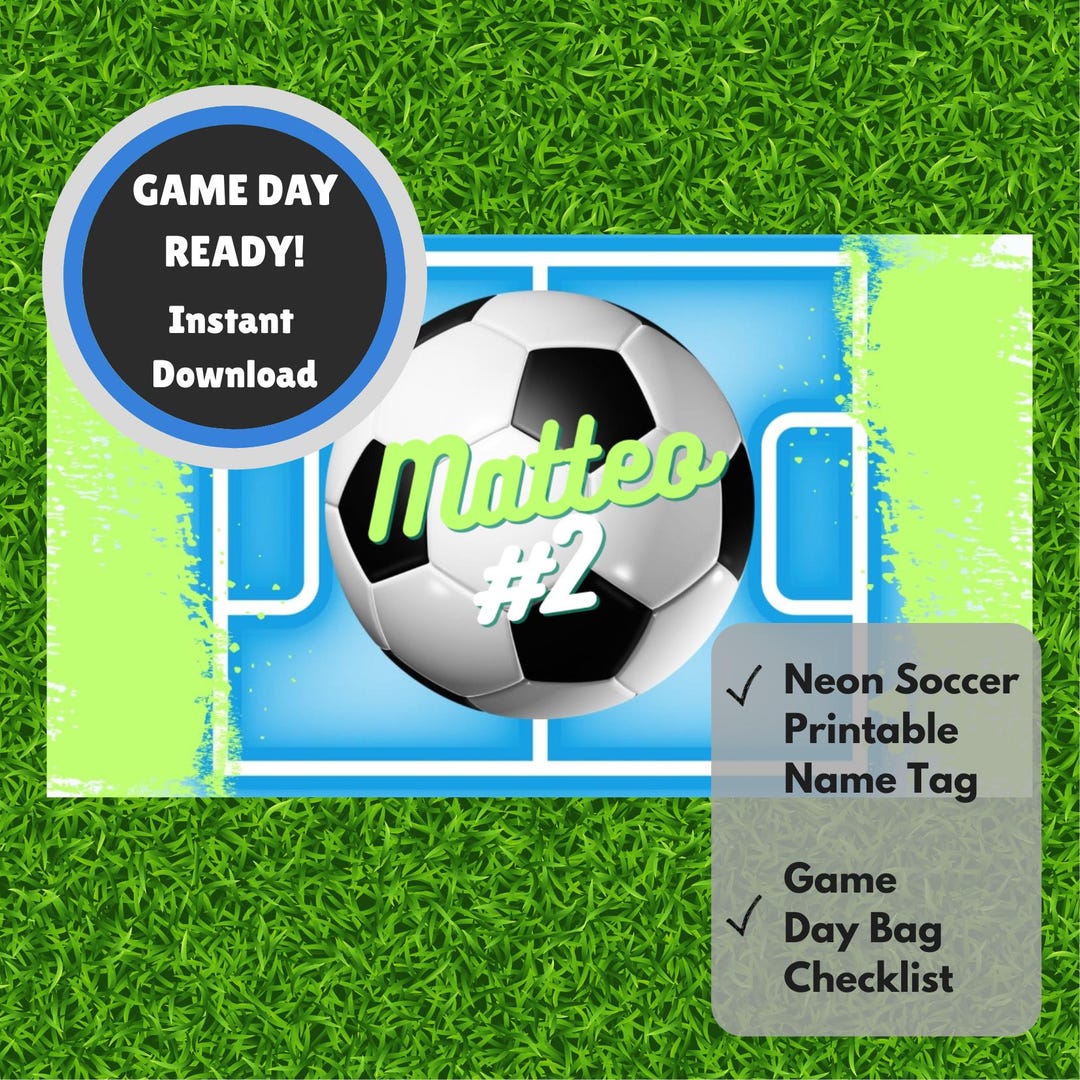 Soccer Bag Tag Gear Checklist Card Equipment List Neon Sports Editable ...