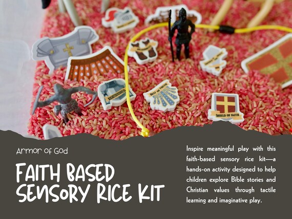 Faith-Based Sensory Rice Kit | Christian Montessori Toy | Bible Story Play for Kids | Christian Toddler Activity Bin