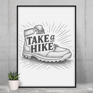 Hiking Boot Sketch Print: Retro Wall Art