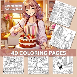 女の子の瞬間ぬり絵本 40ページ 大胆で簡単 かわいい 心地よくリラックスできるシーン 大人、ティーン、子供の毎日のアクティビティ向け
