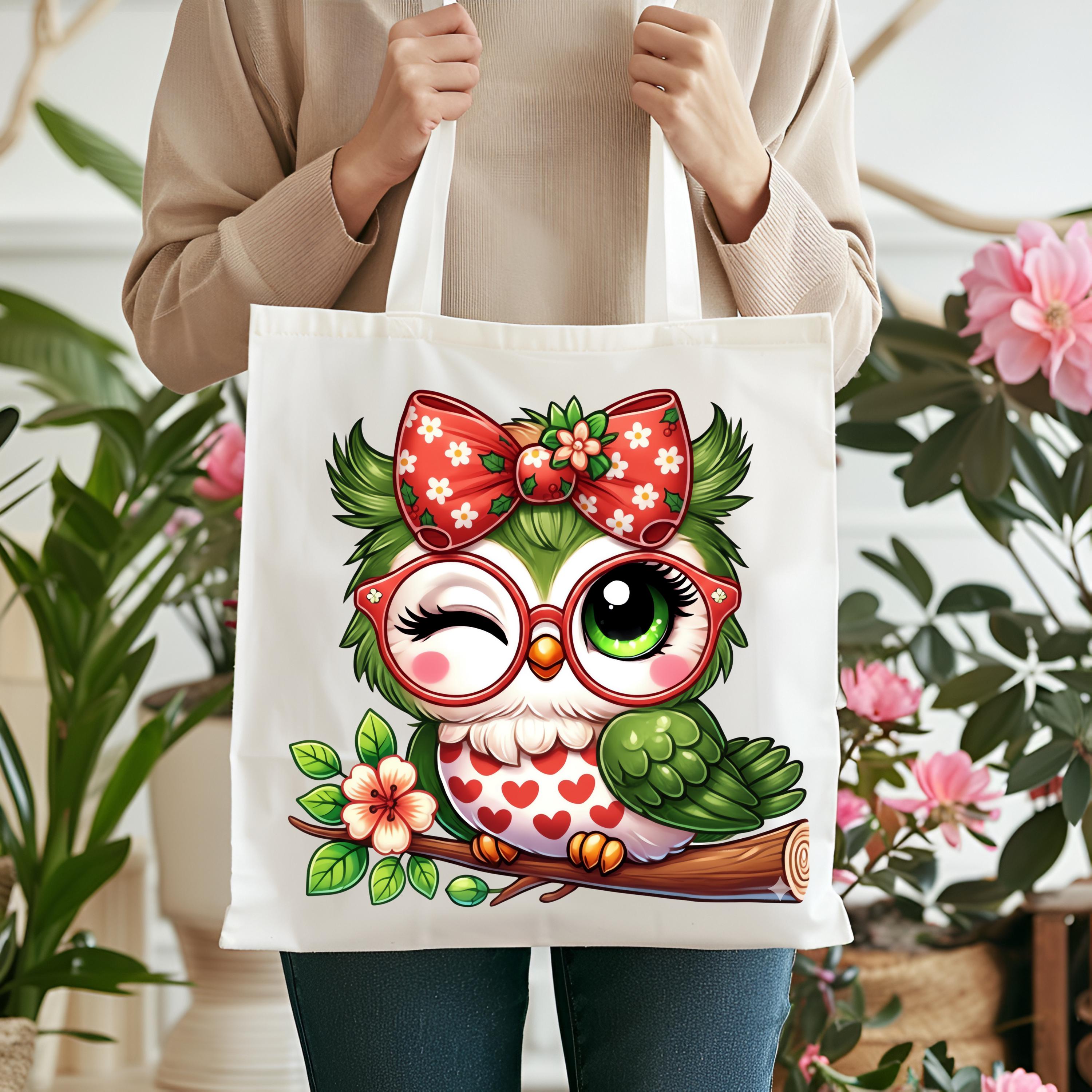 Christmas Owl PNG Holiday Clipart with Red Glasses and Bow Kawaii Owl Sublimation