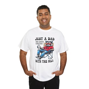 Camiseta unisex de algodón grueso "Just a Dad", divertida camiseta para papá, regalo para papá, Día del Padre, ropa humorística para papá, diseño de panda de dibujos animados.