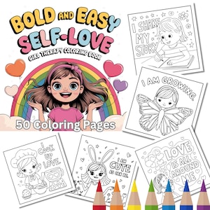 Colouring Book Bold and Easy 50 Affirmation Prints Stress Relief Cute Self Love Pages Adult Teens Kids Relaxation Inspiration