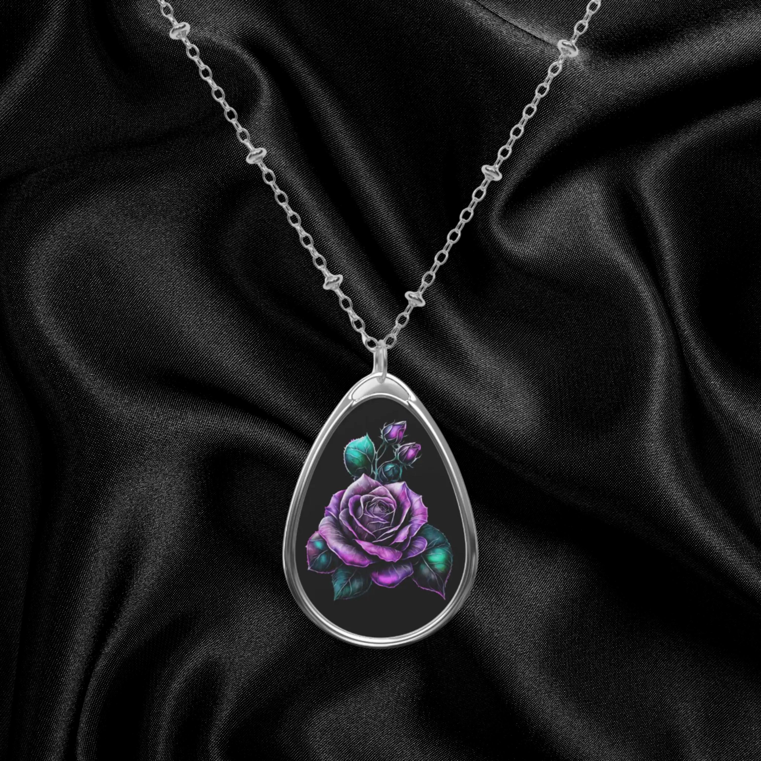 Floral Oval Pendant Necklace: Gothic Rose Jewelry Gift