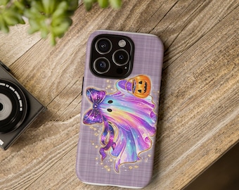 Holographic Ghost Phone Case: Iridescent Halloween Kawaii Design