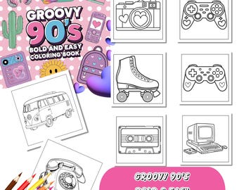 90s Nostalgia Coloring Pages 60 Retro Printable Designs Digital Download Pop Culture Stress Relief Groovy