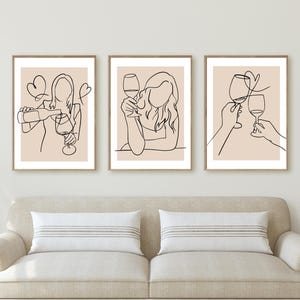 Minimalist Wine Art Print Set: Modern Line Art Decor (Digital Download)
