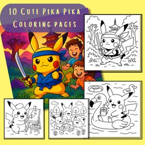 10 Pikachu Coloring Pages Book | Cute Pokemon-Inspired Printable Art | Kawaii Coloring Sheets for Kids & Adults | Instant Digital Download