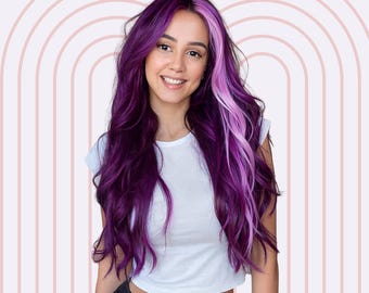 Long Purple Wavy Synthetic Wig with Light Purple Highlights for Women