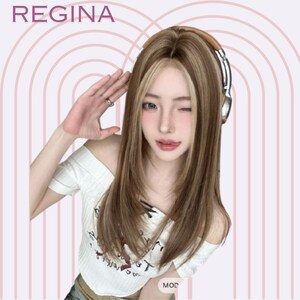 May include: A woman with long, straight, light brown hair with blonde highlights is wearing a white off-the-shoulder shirt and a pair of headphones. She is winking and has her hand near her ear.