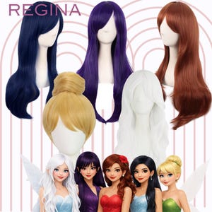 Fairy Cosplay Wig Set Pixie Bun Blonde Navy Purple Copper White Body Wave Side Bangs