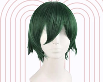 Dark Green Short Wig 12 Inch Straight Side Sweep Anime Cosplay Unisex Halloween Costume