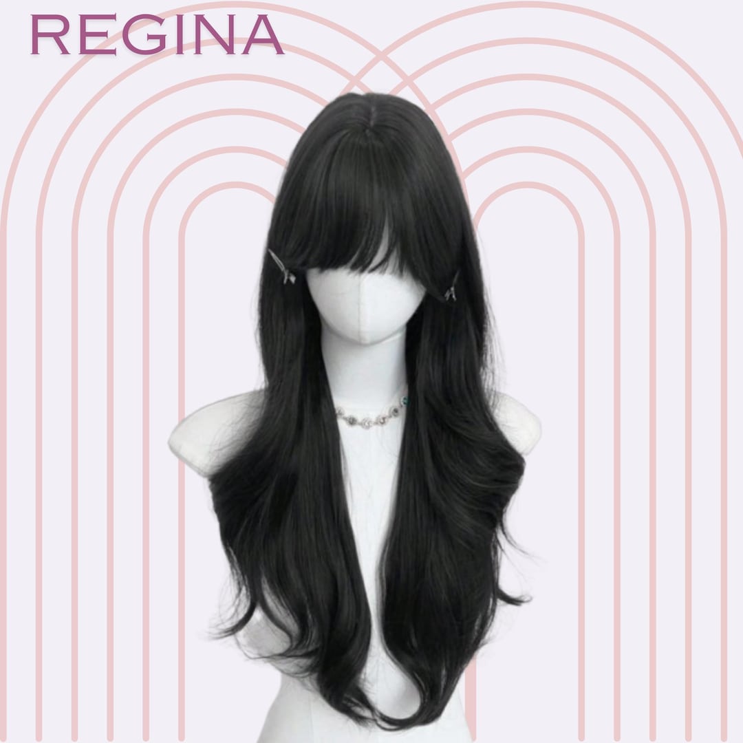Long Wavy Black Wig With Bangs: Heat-resistant Synthetic  display picture 1