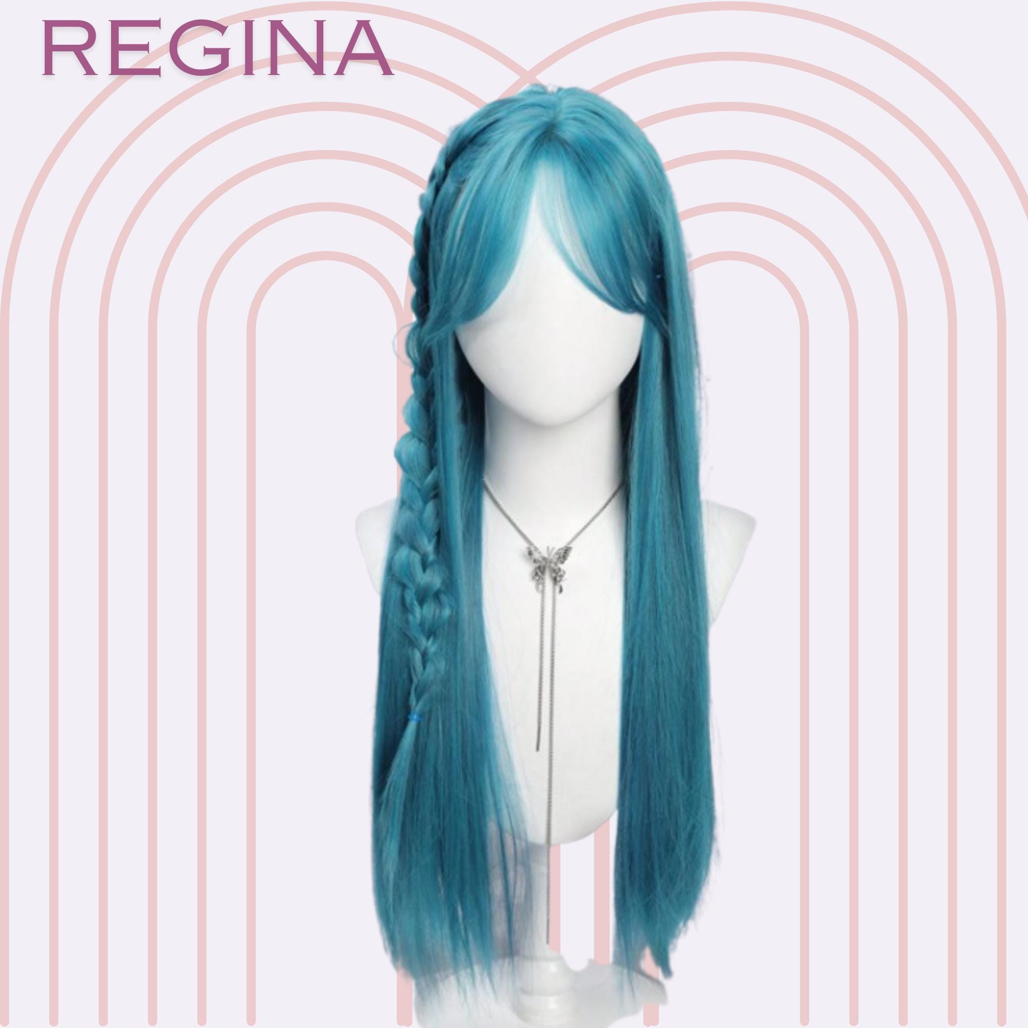 Light teal blue, Extremely long, pigtail wig Synthetic Green Wig Cosplay Green Teal wig Double Ponytail  main image 3