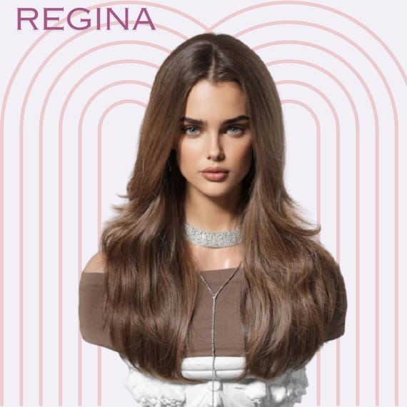 22” synthetic wig with dark root Sylhair 22 Long Brown Layered Synthetic Wig for Women  main image 4