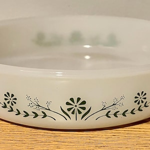 Vintage Glasbake Oval Casserole Dish – J 2429 – White with Green Floral Design