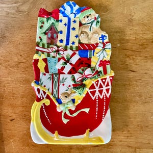 Fitz and Floyd Christmas Dish | 11” x 6” Ceramic Holiday Tray | Festive Table Decor or Candy Dish | Vintage-Inspired Charm