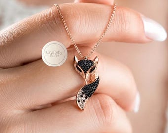 Rose Gold Fox Necklace, Fox Pendant, Silver Fox Jewelry, Animal Pendant, Fox Lover Gift, 925 Sterling Silver, Gift for Animal Lover