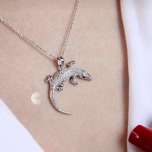 Silver Crocodile Necklace, 925 Sterling Silver, Alligator Necklace, Crocodile Pendant, Alligator Pendant, Gift For Her, Alligator Jewelry