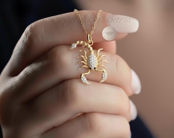 14K Gold Scorpion Necklace, Zodiac Scorpion Pendant, 925 Sterling Silver Scorpion Jewelry, Gift for Her