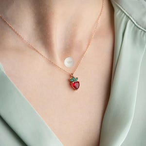 14k Gold Strawberry Necklace: Sterling Silver Fruit Pendant, Silver Strawberry Pendant