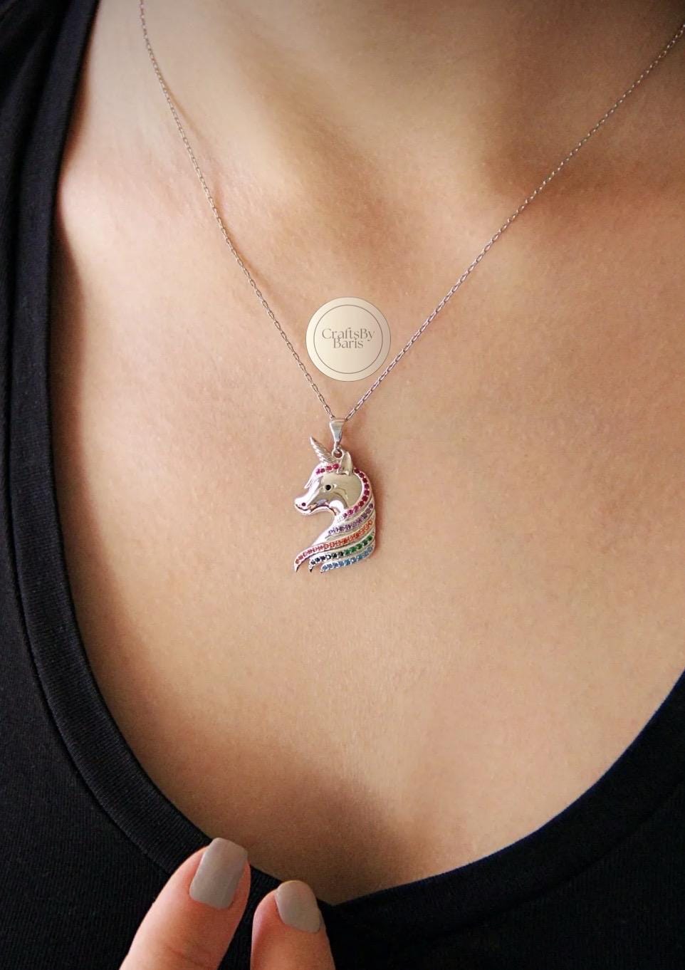 Collier-pendentif Licorne En Strass Zircon Blanc Doré - Bijou Fantaisie Neuf Avec étiquette