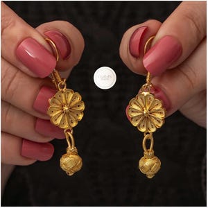 14k Gold Plated Filigree Earrings: Turkish Telkari Art
