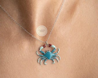 Crab Necklace, Blue Crab Pendant, Sea Animal Neckalce, Unique Animal Necklace, Crab Necklace for Women, Gift for Birthday
