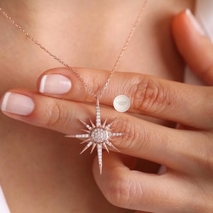 Collier Sirius, pendentif étoile Sirius, collier étoile en or rose 14 carats, collier céleste, gif pour elle