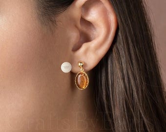 14K Gold Plated Amber Earrings, Baltic Amber Jewelry, 925 Sterling Silver, Natural Amber Earrings, Gift for Her