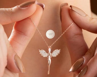 Angel Necklace, Fairy Pendant, 925 Sterling Silver Angel Jewelry, Dainty Guardian Angel Necklace, Angel Charm Gift for Her