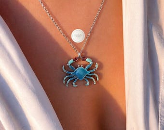 Krabbe Halskette, Blaue Krabbe Anhänger, Meerestier Kette, einzigartige Tier Halskette, Krabbe Halskette für Frauen, Geschenk für sie