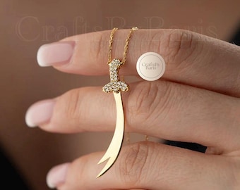 14K Gold Zulfiqar Necklace, 925 Sterling Silver, Zulfiqar Pendant, Ali's Zulfiqar, Imam Ali Zulfiqar Necklace