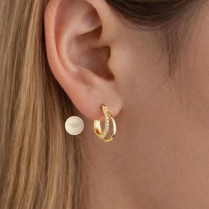 14k Gold Double Hoop Earrings, 925 Sterling Silver Huggie Hoops, Minimalist Double Loop Earrings, Anniversary Gold Earrings Gift