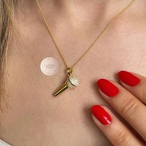 Microphone Necklace, Microphone Pendant, 925 Sterling Silver, Music Necklace, Musician Pendant-, 14k Gold Plated