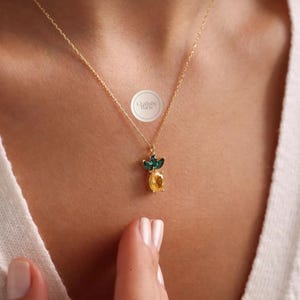Dainty Pineapple Necklace, Citrine Pineapple Necklace, Sterling Silver, Fruit Jewelry, Tropical Fruit Necklace, Pineapple Jewelry