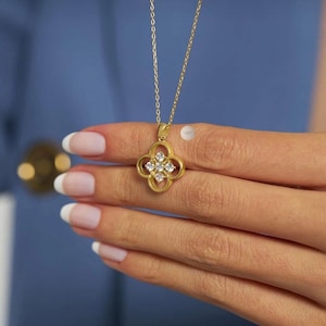 14k Gold Clover Necklace, 925 Sterling Silver Clover Jewelry, Lucky Four Leaf Flower Pendant, Gift for Her